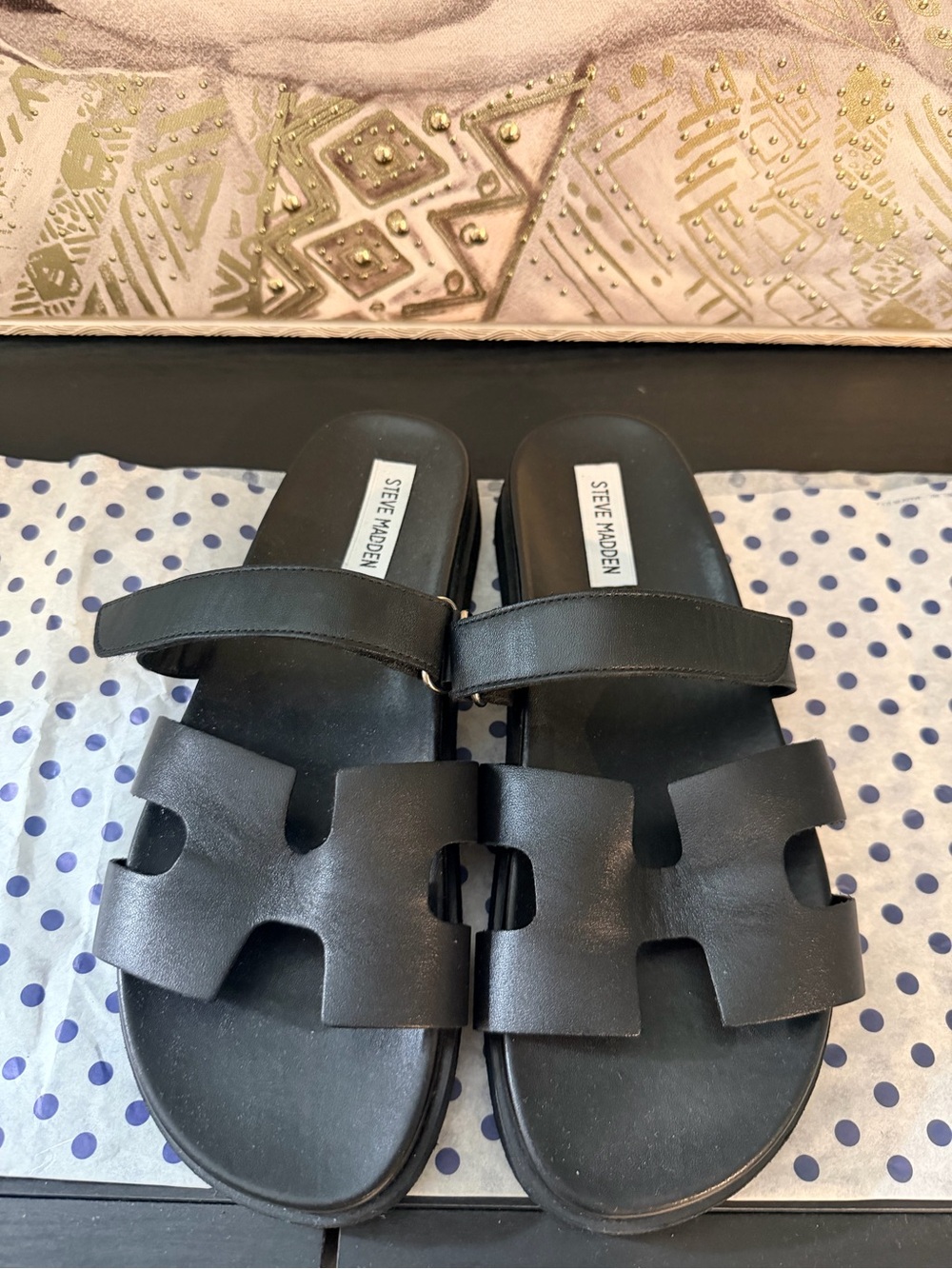 Steve Madden Black Leather Slides